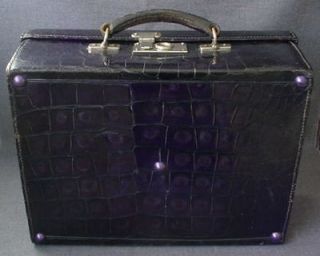 1930 antique dark violet alligator vanity suitcase bag from argentina