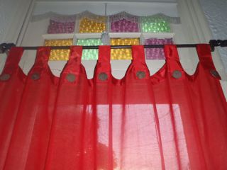   Natural Muslin Coloured Tab Curtains (Pair) Orange Coconut Buttons
