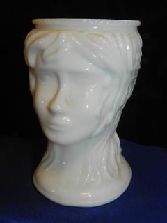 Vintage White Milk Glass Lady Head Vase unmarked Hair in Bun VASE