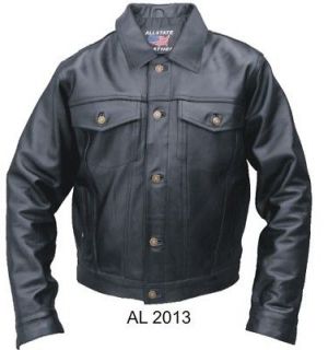 allstate mens denim style black leather motorcycle jacket