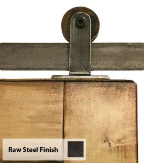 Top Mounted Barn Door Hardware   Raw Steel   Wooden Wheel   Sliding 