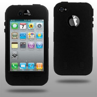 Black Heavy Duty Shock Proof Case Cover For iPhone 4 4S + Front &Back 