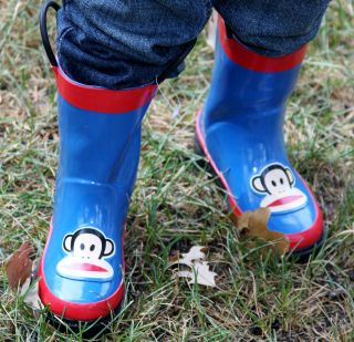   Frank Red & Blue Rain Boots (mukluks) With Monkey Size 7/8 or 5/6 Baby