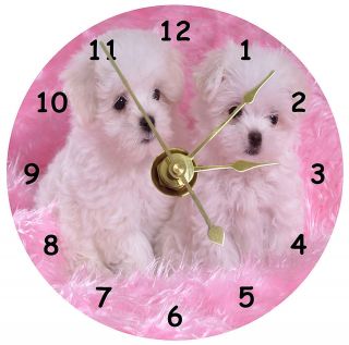 new bichon frise pink puppies cd clock 