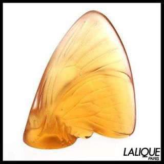 Authentic $385 Lovely LALIQUE France Crystal Amber Butterfly Brand New 
