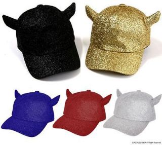 New Sparkling Bling Glitter Devil Horn Cap Hat Silver Gold G Dragon 