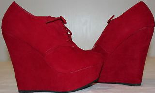 New Womens Round Toe High Heel Platform Oxford Lace Up Booties Wedge 
