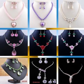 9Styles Alloy Acrylic Choker Imitate Pearl Necklace Earring Set 