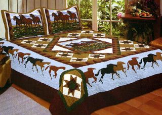 Queen Horse Whisperer Quilt Set Includes 2 Shams Country Western 100% 
