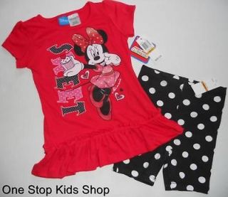 MINNIE MOUSE Girls 2T 3T 4T 4 5 6 Tunic Set OUTFIT Shirt Top Shorts 