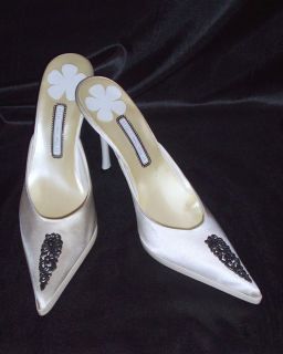 new $ 395 alberto venturini satin mules w silver sz 7 5