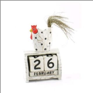   Hand Carved Wooden Chicken Perpetual Calendar NEW Statue Ornament