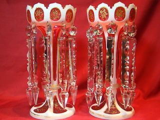 Pair of Antique Late 19th Century Red & White Bohemian moser Glass 