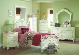 PC DREAMY WHITE TWIN GIRLS BED NIGHTSTAND DRESSER CHEST BEDROOM 