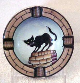 rare hand painted nippon old noritake ashtray w black cat