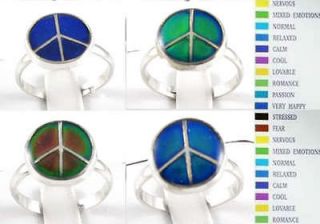   Bulk 10pcs Peace Sign Color Changed Mood Rings Size Adjustable