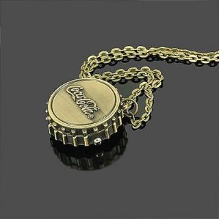 Coca Cola Cover mini Quartz Necklace Antique Pocket Watch Bronze Tone 