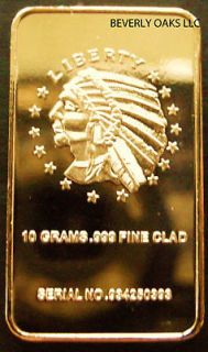 5x .999 FINE GOLD CLAD 10 GRAM AMERICAN BUFFALO BISON ART BAR