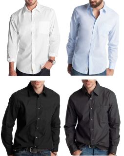   Mens Plain & Stripe Shirts Regular Fit Black White Blue Grey Tops