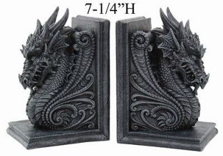 ANCIENT DRAGON BOOKEND SET 7.5H STATUE EXOTIC FIGURINE HIGH PROFILE 