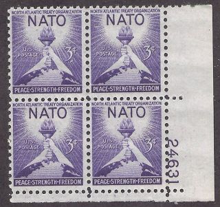 1008 Plate block 3cent NATO North Atlantic Treaty Organization Western 