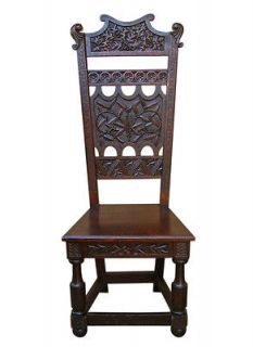 SUPERB Antique HAND CARVED High Back Hall Chair Quarter Oak w1240