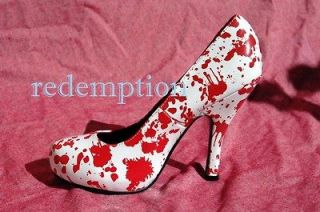   Psychobilly White/Red Patent Bloody Pumps Horror Pop Anime Nurse 9