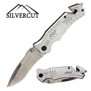 Thunder Silver Camping Folding Knife with Seat belt Cutter & Window 