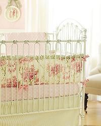 Baby Lulu Bedding Crib Set Fleur Royale Bumper Skirt 2 Pc Pink Roses 