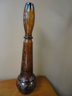 Vintage Dabs Portugal Amber Daisy Pattern Glass Decanter w/ Stopper