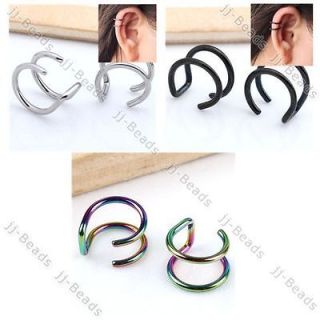   Silvery/Black/Colorful Double Helix Clip On Ear Cuff Non Piercing Punk