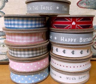  India 3M metres on the reel fabric ribbon, union jack, hearts, gingham