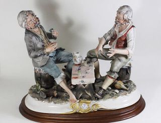 CapodiMonte Figurine Two old men Playing cards Huge 15inches D