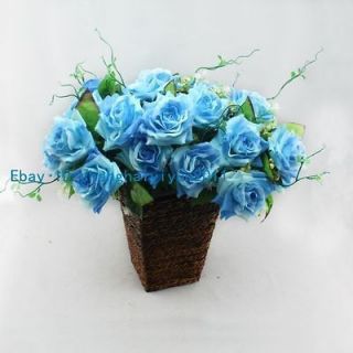   Beautiful Artificial Flower Silk Rose Buds Wedding Bouquet (Blue) F73