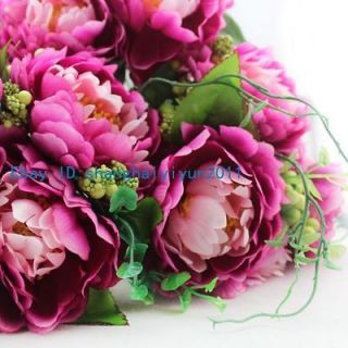   Artificial Peony Bouquets Silk Flowers Home Decoration (Purple) F99