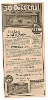 Original, 1927, Westingale Radio Ad, 1 Dial, 5 Tube   Westingale 