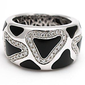   Coin Designer Panda Onyx & Diamond Cocktail Ring Solid 18K White Gold