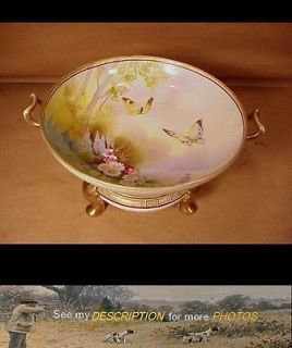 Antique Nippon 2 Part Hand Painted Floral & Butterflies Footed Bowl