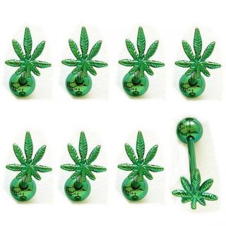 103 8pc titanium pot leaf marijuana tongue rings time