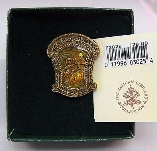 Vatican Library Collection Patron Saint with Child Pin Brooch Gold 