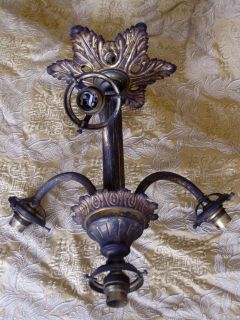 ANTIQUE FRENCH BEAUTIFUL BRONZE 4 BRANCH CEILING LIGHT FROM CHAPEL 
