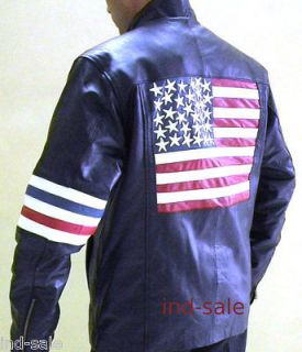 100% Leather Jacket EASY RIDER Peter Fonda US FLAG FIX SIZE M