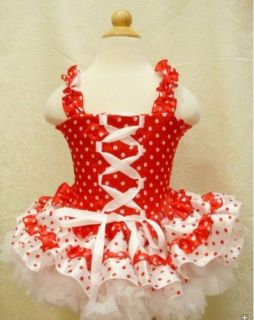 Xmas Minnie Mouse Red White Polka Dots Pettiskirt Party Dress 