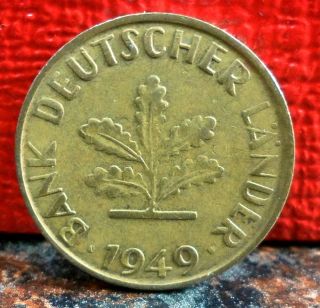 High Grade, Rare, First Year 1949G German 10 Pfennig Coin KM# 103
