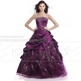 New Purple Taffeta Pron Wedding Gown Party Evening Dress Size 6 8 10 