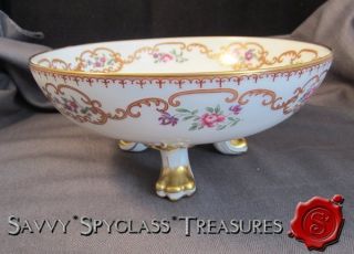 Floral and Gold Decorated Limoges France Footed Porcelain Bowl