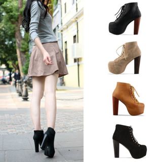 Ladies 4 Color Lita platforms high heels Lace Up Ankle shoes boots 5 5 