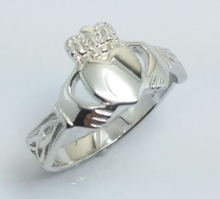   Silver 925 Claddagh Celtic Ring With Trinity Knot Cuffs,Size 8