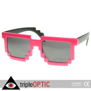 Retro Novelty Nerd Geek Gamer Colorful 2 Tone Pixel Glasses (Pink)