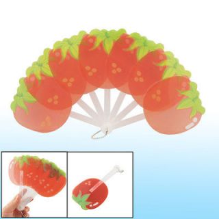 Plastic Green Tomato Design White Handle Folding Hand Fan